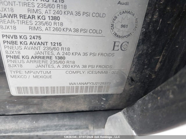 Aukcja sprzedaży 2018 Audi Q5 Premium, vin: WA1ANAFY3J2125373, numer aukcji: 12636185