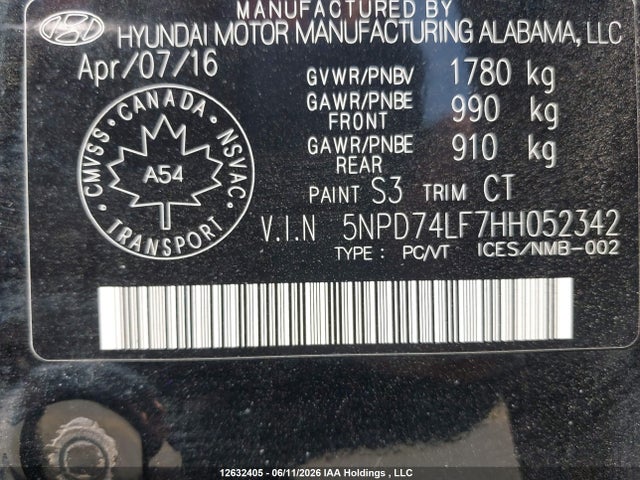 2017 Hyundai Elantra Le მანქანა იყიდება აუქციონზე, vin: 5NPD74LF7HH052342, აუქციონის ნომერი: 12632405