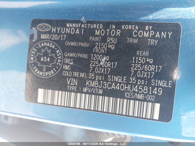 Aukcja sprzedaży 2017 Hyundai Tucson Limited/sport And Eco/se, vin: KM8J3CA40HU458149, numer aukcji: 12636194