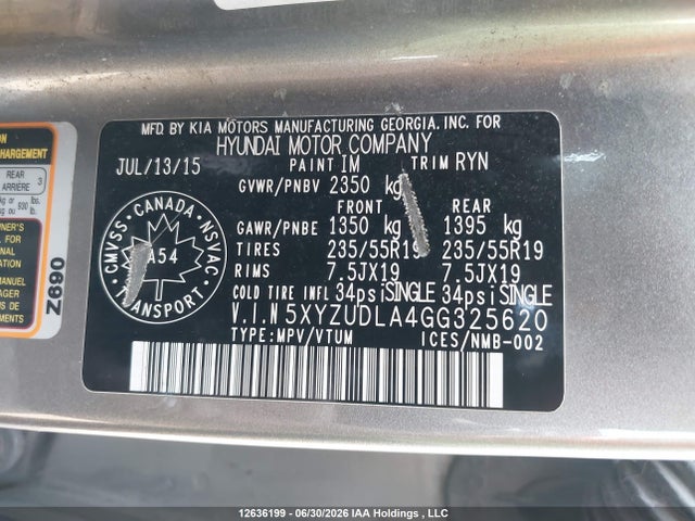 5XYZUDLA4GG325620 Hyundai SANTA FE SPORT