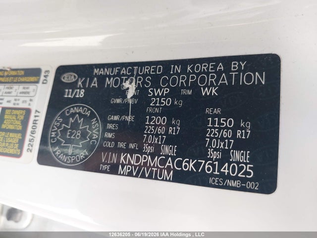 Продажа на аукционе авто 2019 Kia Sportage Lx, vin: KNDPMCAC6K7614025, номер лота: 12636205