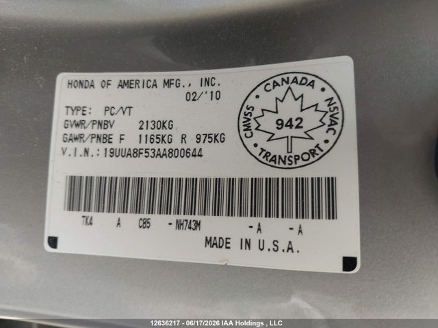 Aukcja sprzedaży 2010 Acura Tl, vin: 19UUA8F53AA800644, numer aukcji: 12636217