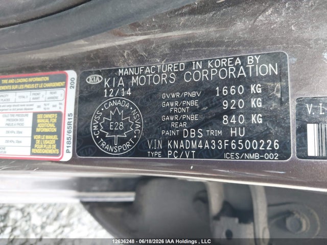 KIA Rio Ex/ex+/lx/lx+/sx 2015 KNADM4A33F6500226 Image 18