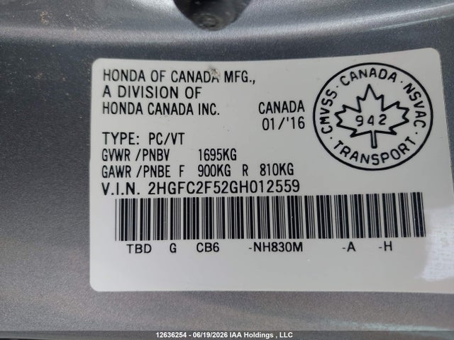 Honda Civic Lx 2016 2HGFC2F52GH012559 Image 19