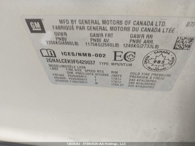Chevrolet Equinox 2015 2GNALCEK9F6429037 Image 9