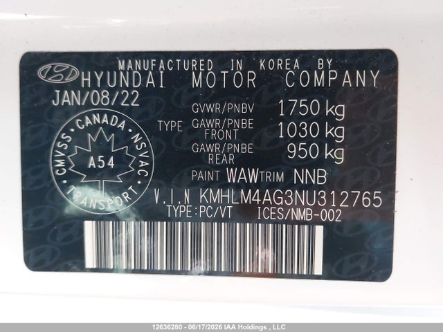 KMHLM4AG3NU312765 Hyundai Elantra Preferred Ivt With Sun And Tech Package