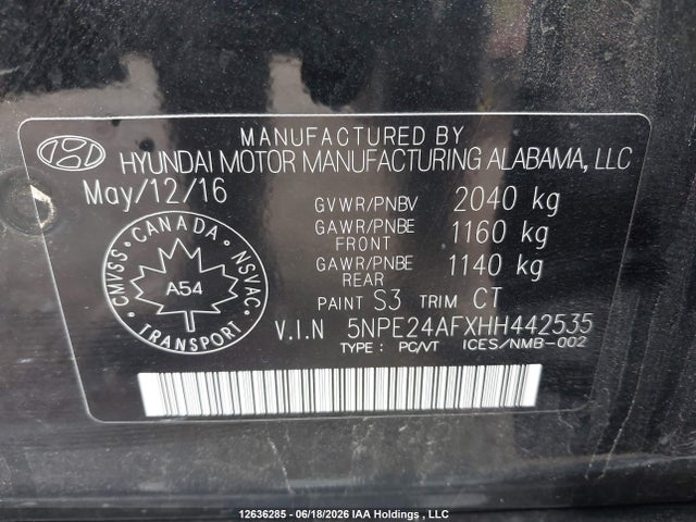 2017 Hyundai Sonata Gls მანქანა იყიდება აუქციონზე, vin: 5NPE24AFXHH442535, აუქციონის ნომერი: 12636285