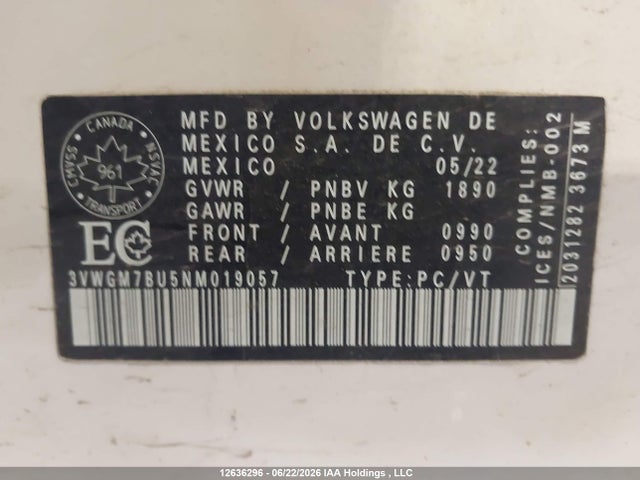 3VWGM7BU5NM019057 Volkswagen JETTA SEL