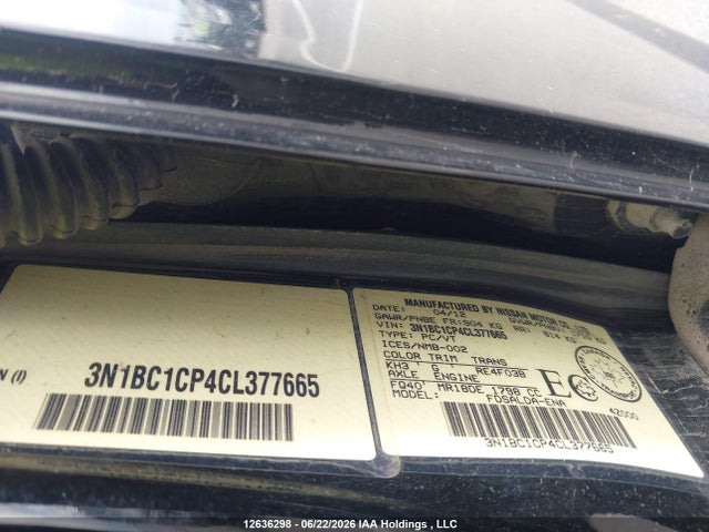 Aukcja sprzedaży 2012 Nissan Versa 1.8 S, vin: 3N1BC1CP4CL377665, numer aukcji: 12636298