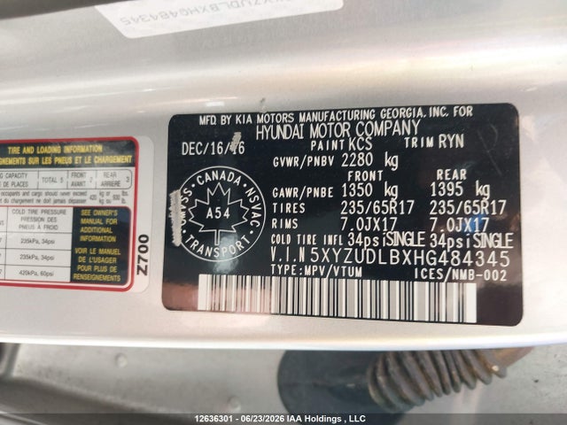 Продажа на аукционе авто 2017 Hyundai Santa Fe Sport, vin: 5XYZUDLBXHG484345, номер лота: 12636301