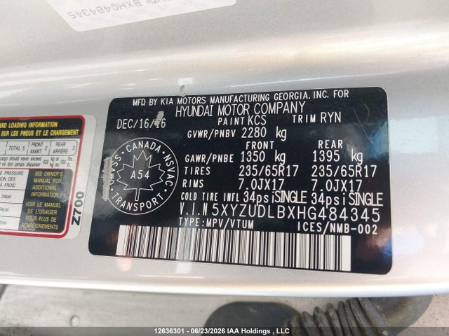 Продажа на аукционе авто 2017 Hyundai Santa Fe Sport, vin: 5XYZUDLBXHG484345, номер лота: 12636301