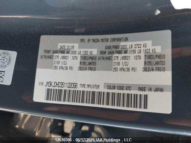 12636306 :رقم المزاد ، JM3KJDHD3S1122098 vin ، 2025 Mazda Cx-70 Premium مزاد بيع