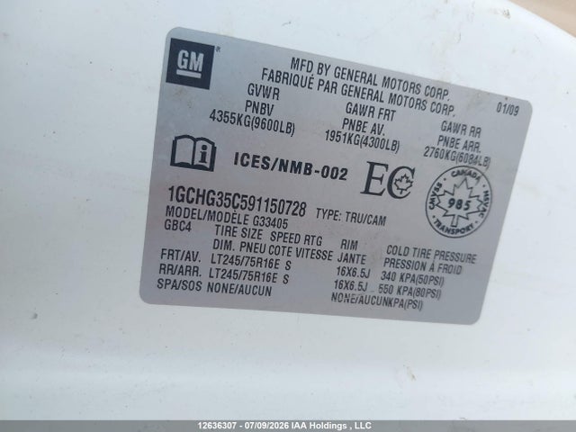 Aukcja sprzedaży 2009 Chevrolet Express 3500 Standard, vin: 1GCHG35C591150728, numer aukcji: 12636307
