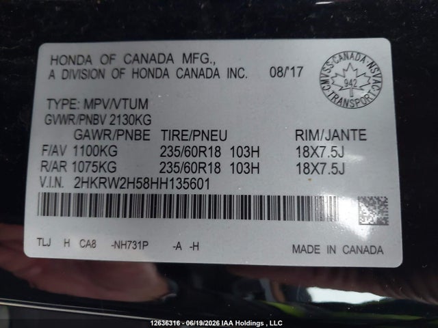 Honda CR-V EX 2017 2HKRW2H58HH135601 Image 9