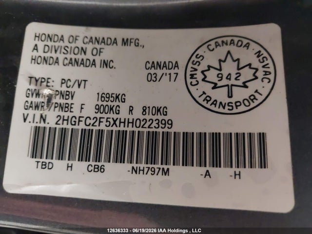 Honda Civic Lx 2017 2HGFC2F5XHH022399 Image 18