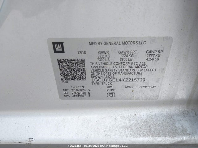 Aukcja sprzedaży 2019 Chevrolet Silverado K1500 Ltz, vin: 1GCUYGEL4KZ215739, numer aukcji: 12636351