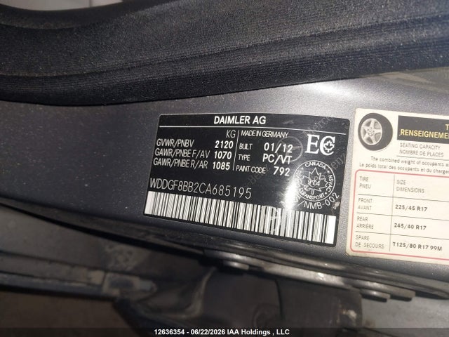 Продажа на аукционе авто 2012 Mercedes-benz C-class, vin: WDDGF8BB2CA685195, номер лота: 12636354