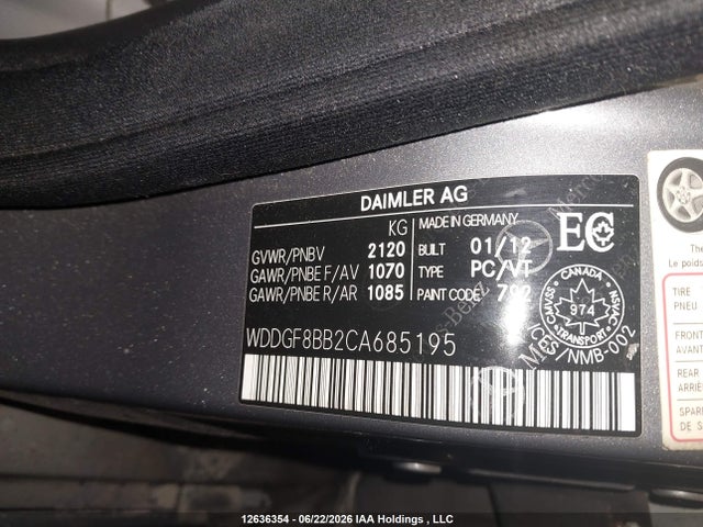 Продажа на аукционе авто 2012 Mercedes-benz C-class, vin: WDDGF8BB2CA685195, номер лота: 12636354
