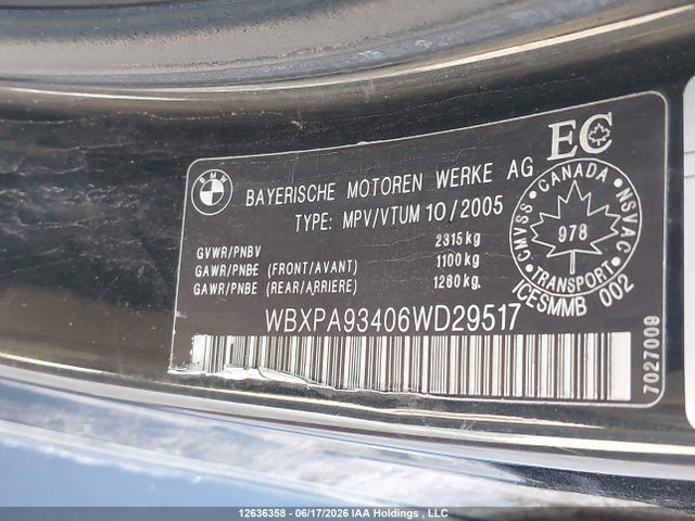 Auction sale of the 2006 Bmw X3 3.0i, vin: WBXPA93406WD29517, lot number: 12636358