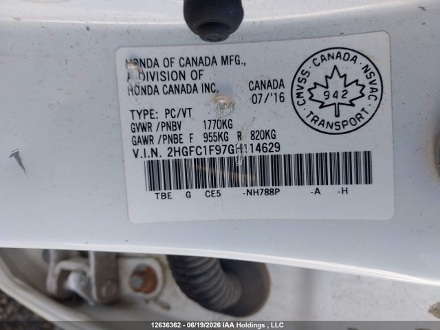 Honda Civic Touring 2016 2HGFC1F97GH114629 Image 9
