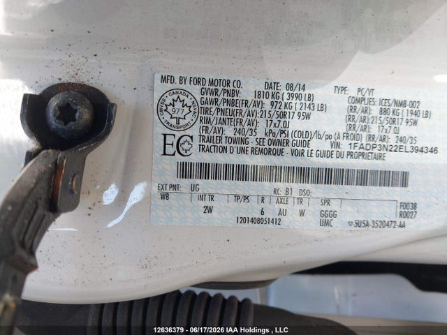 Продажа на аукционе авто 2014 Ford Focus Titanium, vin: 1FADP3N22EL394346, номер лота: 12636379