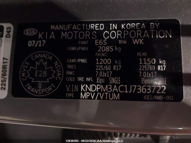 Продаж на аукціоні авто 2018 Kia Sportage Lx, vin: KNDPM3AC1J7363722, номер лоту: 12636393