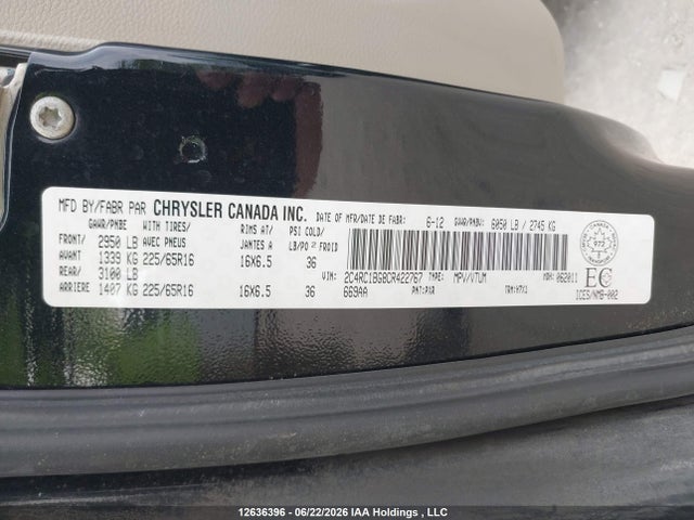 Продажа на аукционе авто 2012 Chrysler Town & Country Touring, vin: 2C4RC1BG8CR422767, номер лота: 12636396