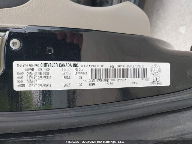 Продажа на аукционе авто 2012 Chrysler Town & Country Touring, vin: 2C4RC1BG8CR422767, номер лота: 12636396