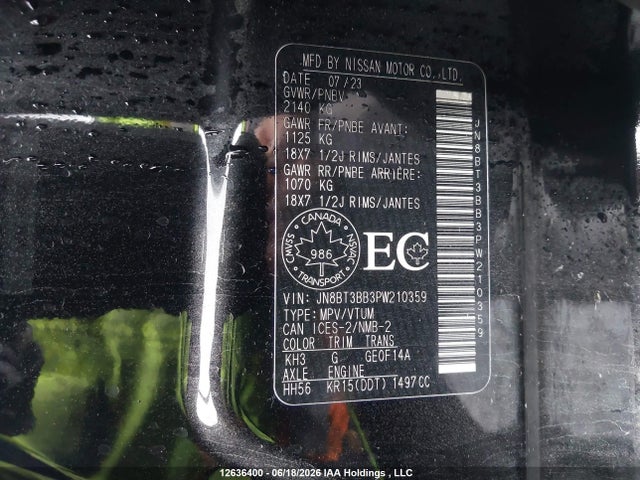 Продаж на аукціоні авто 2023 Nissan Rogue Sv, vin: JN8BT3BB3PW210359, номер лоту: 12636400