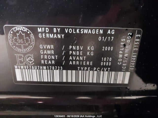 WVWVF7AU7HW178723 Volkswagen Golf R 2.0 Tsi