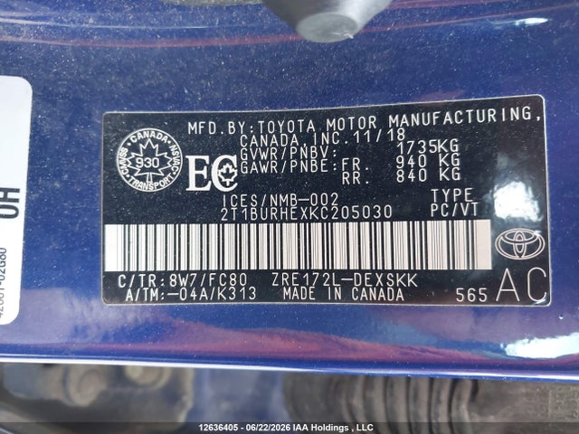 Toyota COROLLA SE 2019 2T1BURHEXKC205030 Image 9