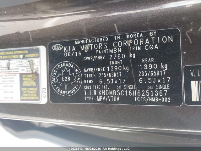 12636413 :رقم المزاد ، KNDMB5C16H6251367 vin ، 2017 Kia Sedona Lx مزاد بيع