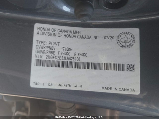 Honda Civic Lx 2020 2HGFC2E53LH025106 Image 9