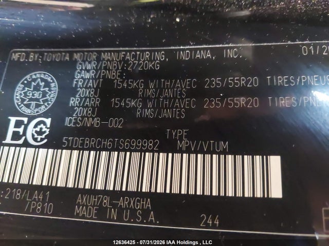 5TDEBRCH6TS699982 Toyota Highlander Hybrid Limited/hybrid Platinum