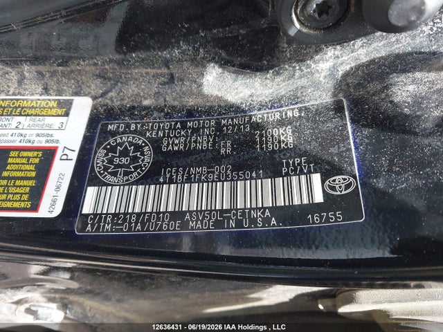 12636431 :رقم المزاد ، 4T1BF1FK9EU355041 vin ، 2014 Toyota Camry Le مزاد بيع