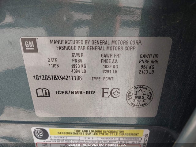 12636445 :رقم المزاد ، 1G1ZG57BX94217108 vin ، 2009 Chevrolet Malibu مزاد بيع