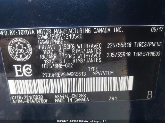 Продажа на аукционе авто 2017 Toyota Rav4 Se, vin: 2T3JFREV9HW665613, номер лота: 12636447