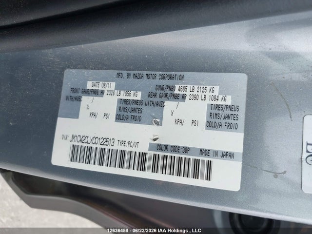 Aukcja sprzedaży 2012 Mazda Mazda5 Gs, vin: JM1CW2CLXC0122513, numer aukcji: 12636458