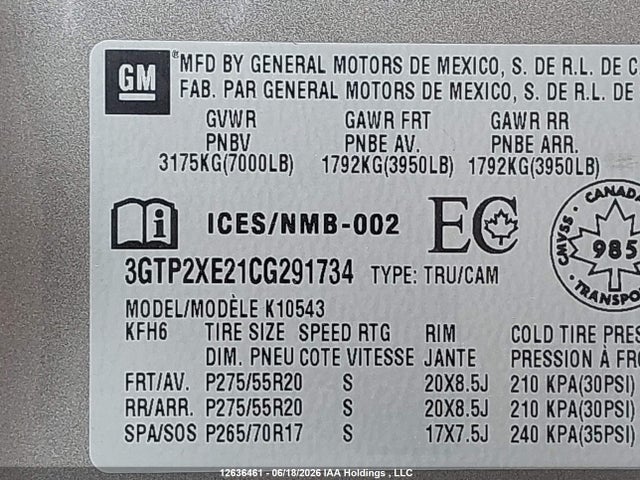 12636461 :رقم المزاد ، 3GTP2XE21CG291734 vin ، 2012 Gmc Sierra K1500 Denali مزاد بيع
