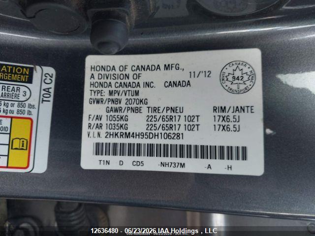 12636480 :رقم المزاد ، 2HKRM4H95DH106281 vin ، 2013 Honda Cr-v Touring مزاد بيع