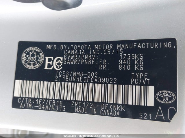 Toyota COROLLA LE 2015 2T1BURHE0FC439022 Image 9