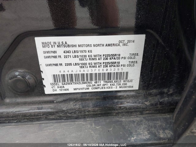 Продажа на аукционе авто 2015 Mitsubishi Rvr Gt/se, vin: 4A4AJ4AU3FE603295, номер лота: 12631932