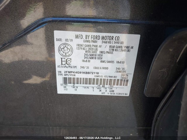 Ford EDGE SE 2019 2FMPK4G91KBB72118 Image 9
