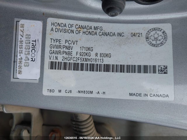 Honda Civic Lx 2021 2HGFC2F5XMH016113 Image 9