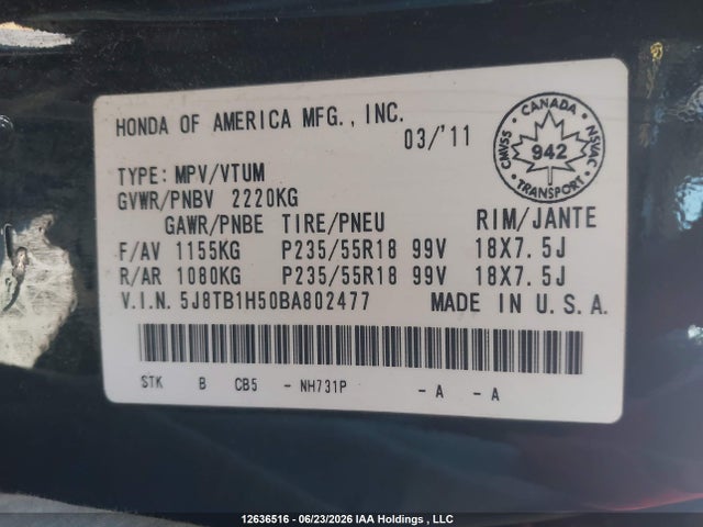 Продаж на аукціоні авто 2011 Acura Rdx, vin: 5J8TB1H50BA802477, номер лоту: 12636516