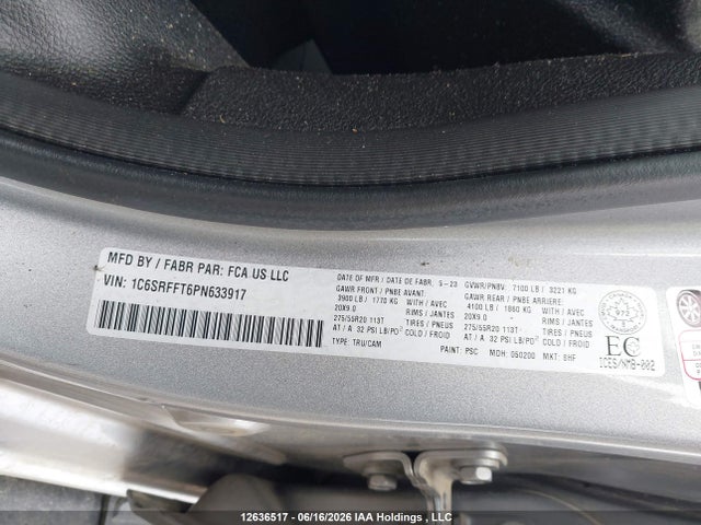 2023 Ram 1500 Big Horn/lone Star მანქანა იყიდება აუქციონზე, vin: 1C6SRFFT6PN633917, აუქციონის ნომერი: 12636517