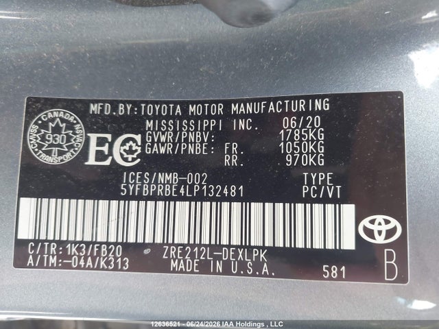Toyota COROLLA LE 2020 5YFBPRBE4LP132481 Image 9