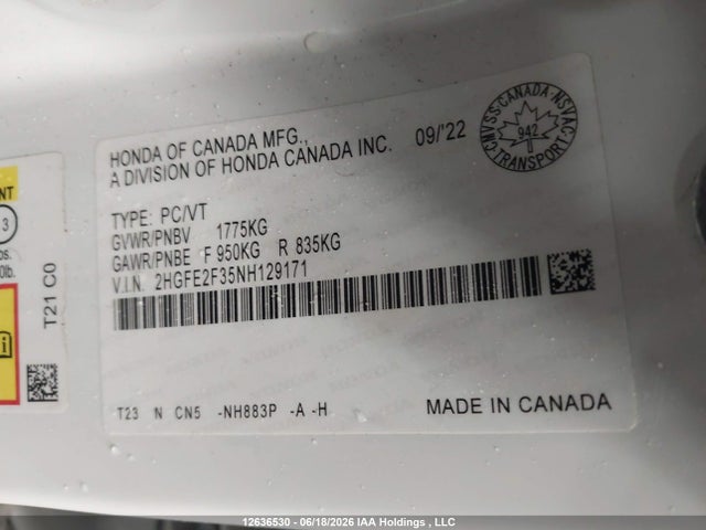 Honda CIVIC EX 2022 2HGFE2F35NH129171 Image 9