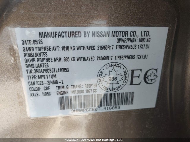 Продажа на аукционе авто 2026 Nissan Kicks Sv, vin: 3N8AP6CB0TL416853, номер лота: 12636537