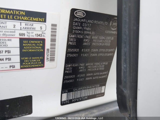 SALWR2FK9HA147338 Land Rover Range Rover Sport Diesel Td6 Hse
